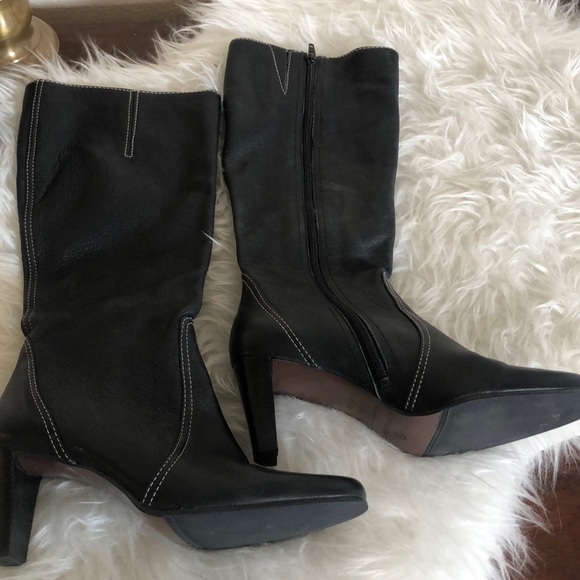 Etienne Aigner black tall Shag heeled boots